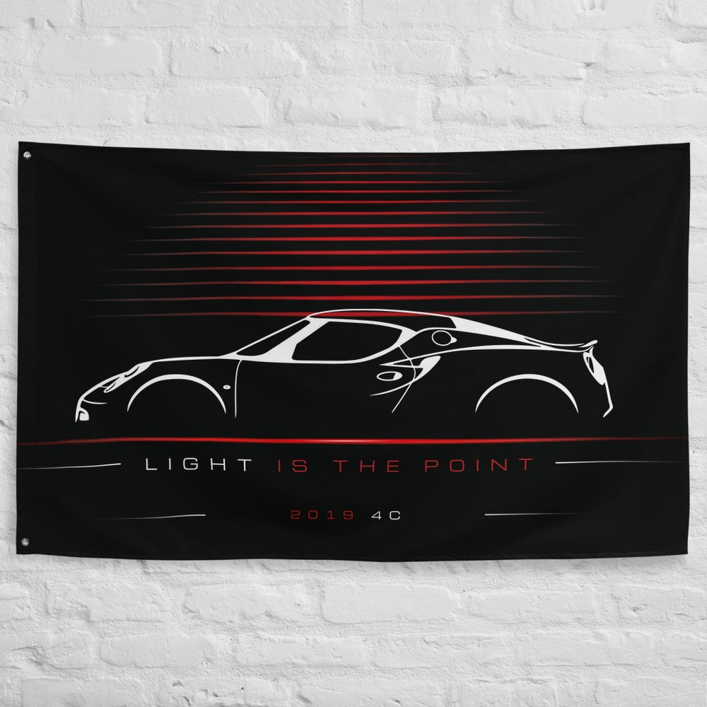Alfa Romeo 4C 2019 car silhouette flag - White Brick Wall