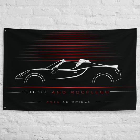Alfa Romeo 4C Spider 2015 car silhouette flag - White Brick Wall