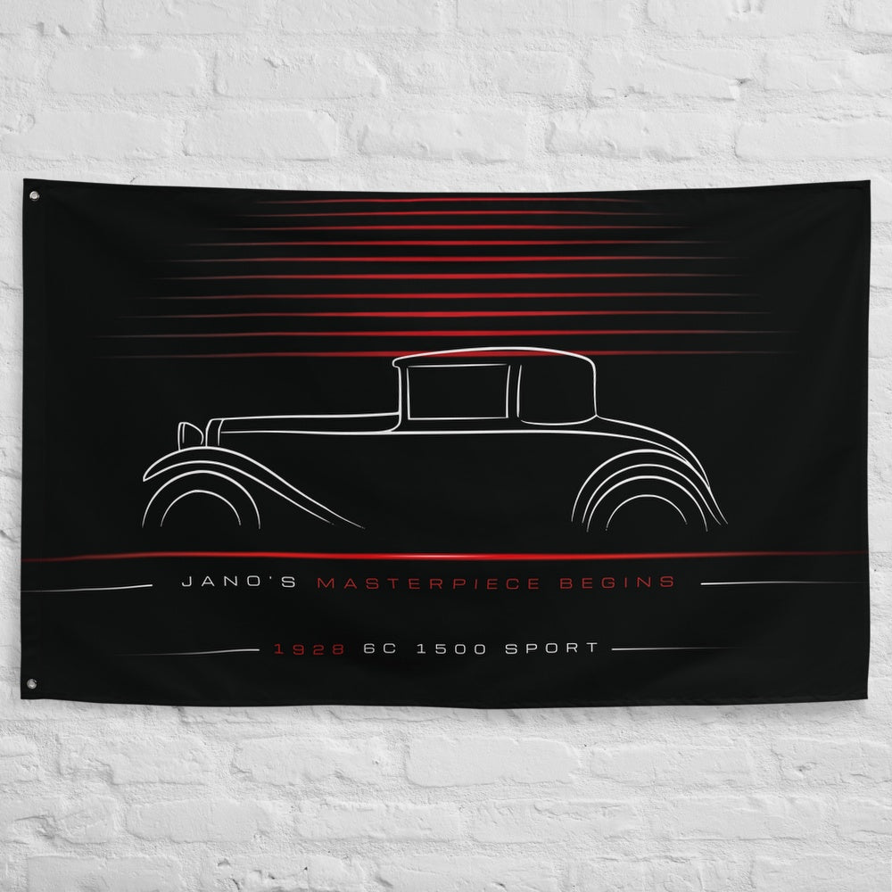 Alfa Romeo 6C 1500 Sport 1928 car silhouette flag - White Brick Wall