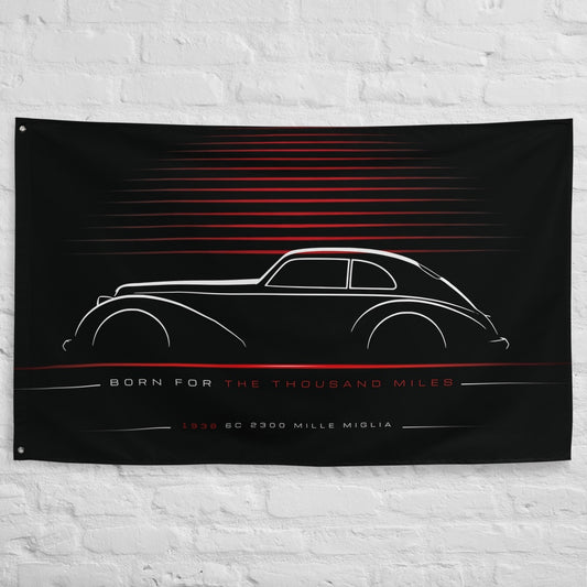 Alfa Romeo 6C 2300 Mille Miglia 1938 car silhouette flag - White Brick Wall