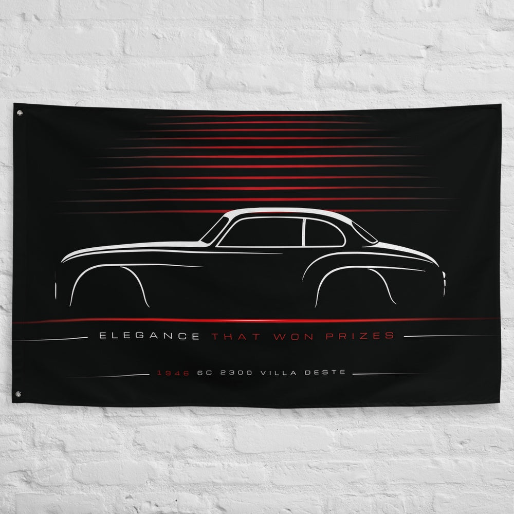 Alfa Romeo 6C 2300 Villa DEste 1946 car silhouette flag - White Brick Wall