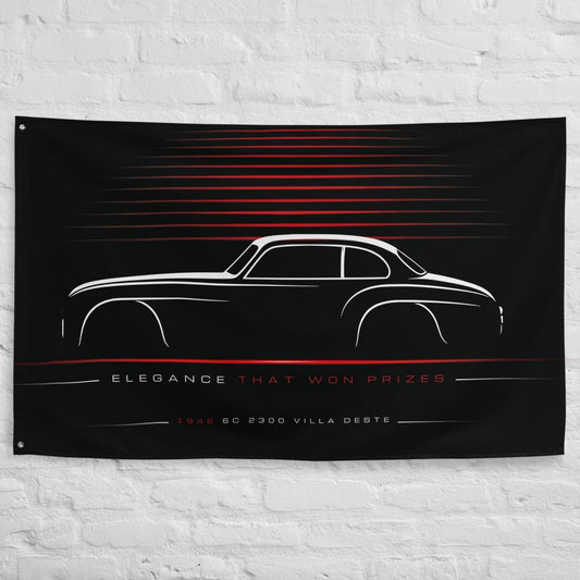 Alfa Romeo 6C 2300 Villa DEste 1946 car silhouette flag - White Brick Wall