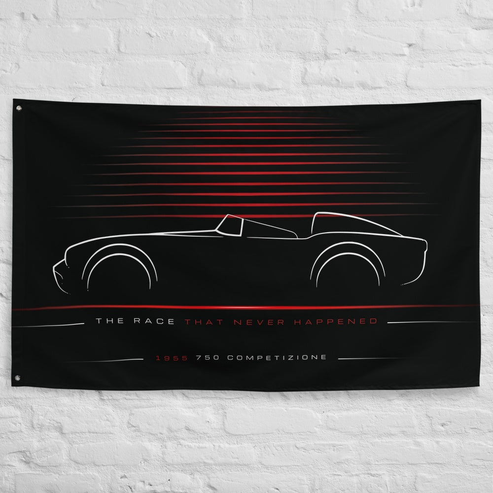 Alfa Romeo 750 Competizione 1955 car silhouette flag - White Brick Wall