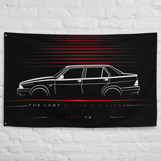 Alfa Romeo 75 1988 car silhouette flag - White Brick Wall