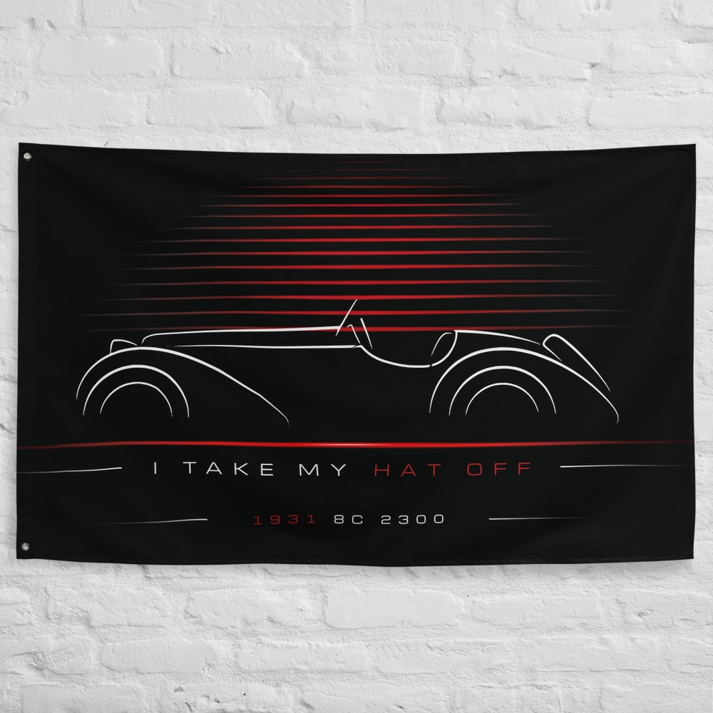 Alfa Romeo 8C 2300 1931 car silhouette flag - White Brick Wall