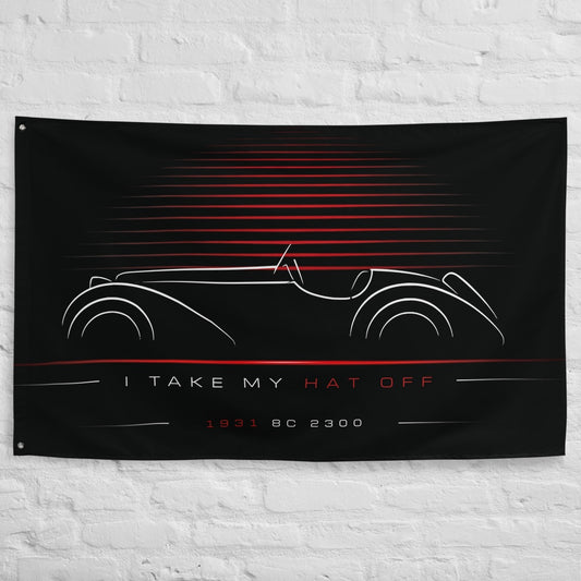 Alfa Romeo 8C 2300 1931 car silhouette flag - White Brick Wall