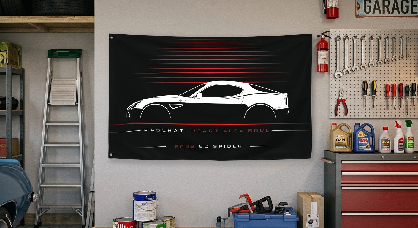 Alfa Romeo 8C Spider 2009 car silhouette flag - Garage Wall