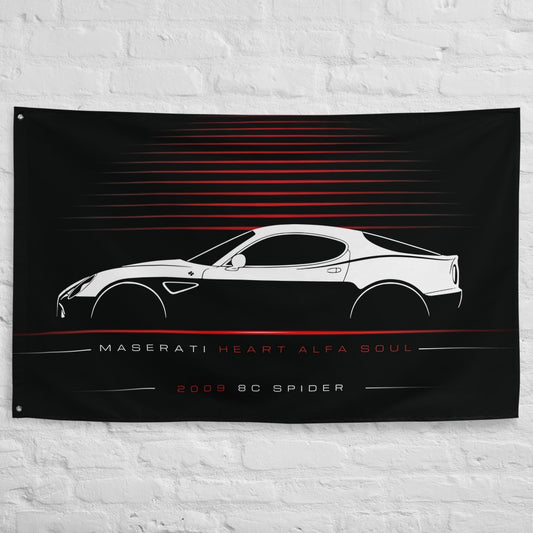 Alfa Romeo 8C Spider 2009 car silhouette flag - White Brick Wall