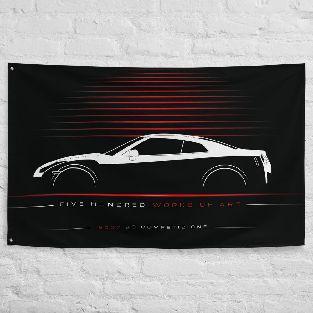 Alfa Romeo 8c Competizione 2007 car silhouette flag - White Brick Wall