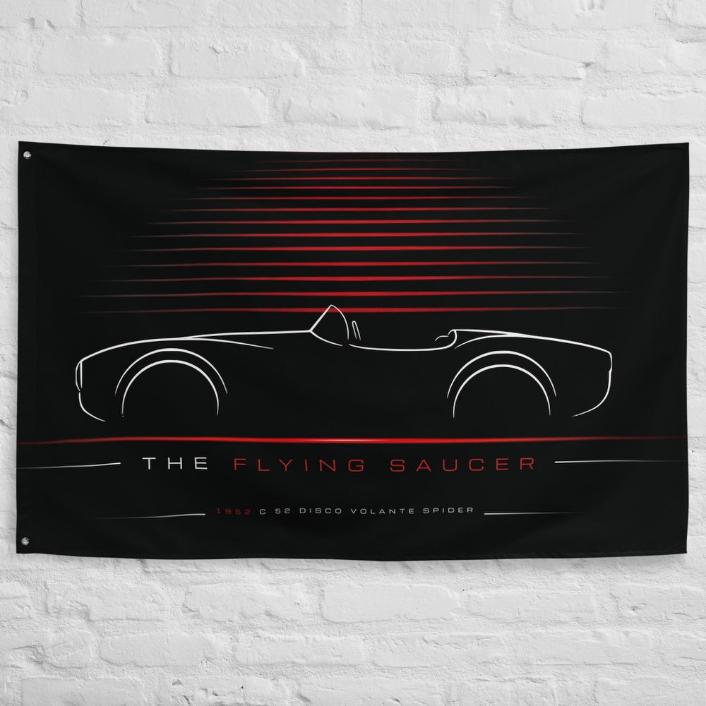 Alfa Romeo C 52 Disco Volante 2000 Spider 1952 car silhouette flag - White Brick Wall