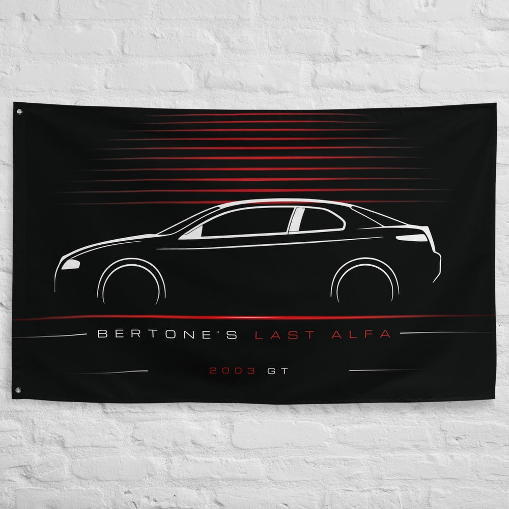 Alfa Romeo GT 2003 car silhouette flag - White Brick Wall