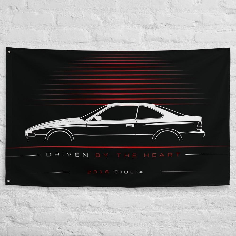 Alfa Romeo Giulia 2016 car silhouette flag - White Brick Wall