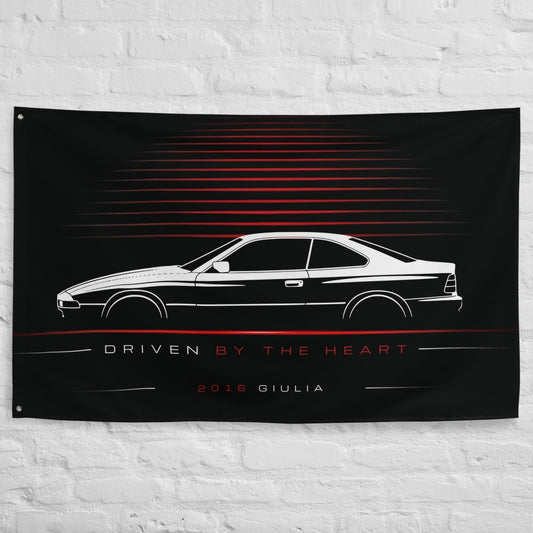 Alfa Romeo Giulia 2016 car silhouette flag - White Brick Wall