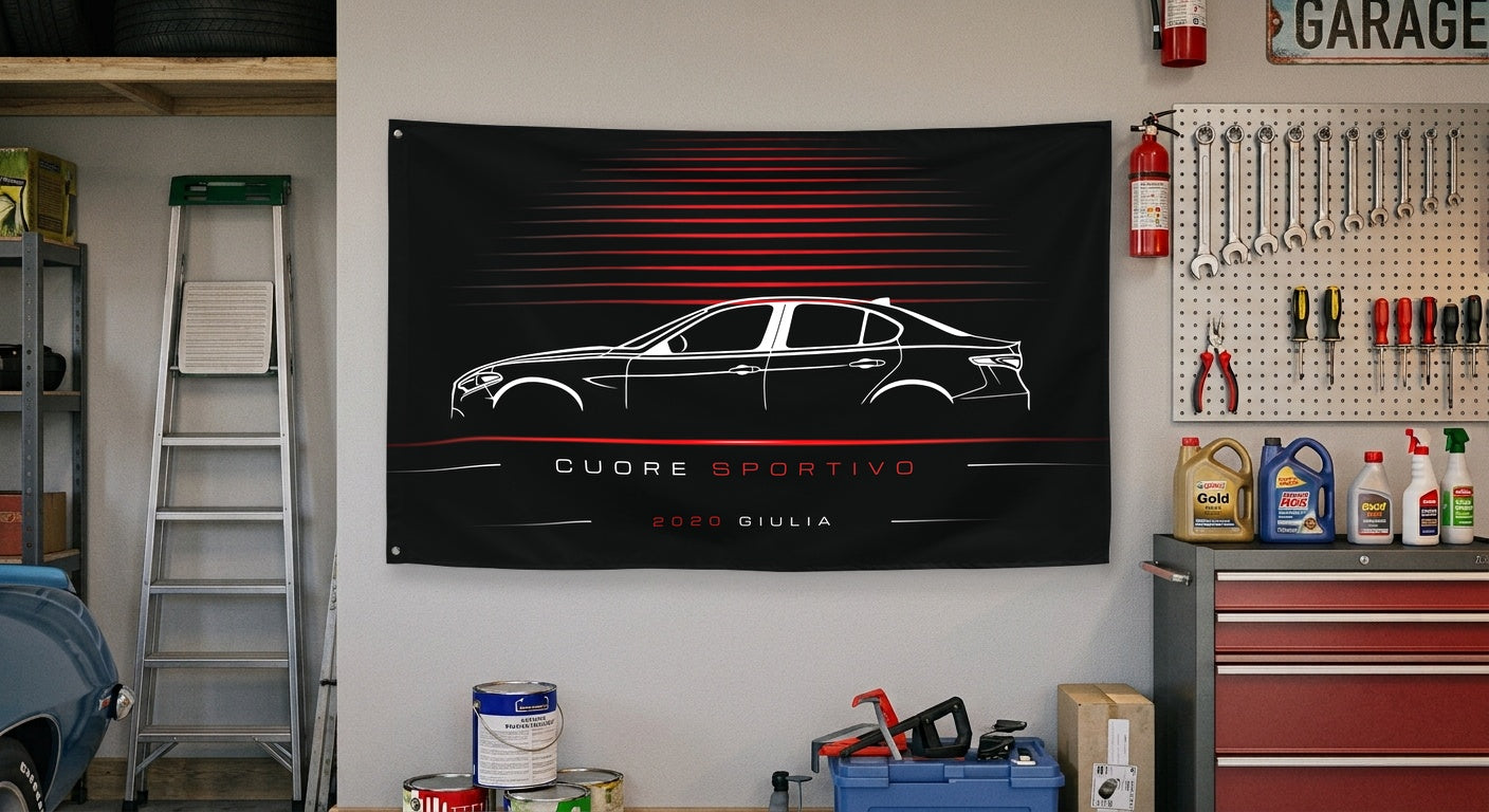 Alfa Romeo Giulia 2020 car silhouette flag - Garage Wall