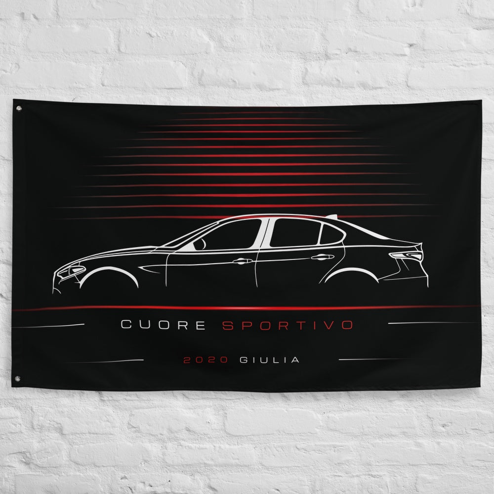 Alfa Romeo Giulia 2020 car silhouette flag - White Brick Wall