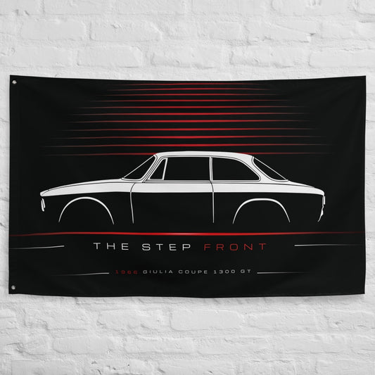 Alfa Romeo Giulia Coupe 1300 GT Junior 1966 car silhouette flag - White Brick Wall