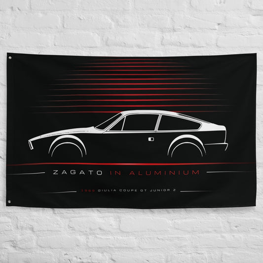 Alfa Romeo Giulia Coupe GT Junior Z 1969 car silhouette flag - White Brick Wall