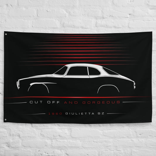 Alfa Romeo Giulietta SZ 1960 car silhouette flag - White Brick Wall