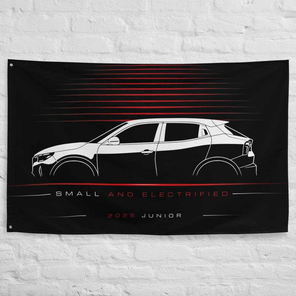 Alfa Romeo Junior 2025 car silhouette flag - White Brick Wall