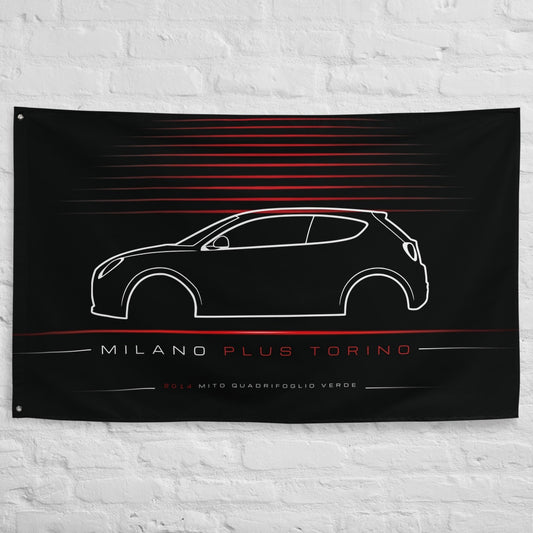 Alfa Romeo MiTo Quadrifoglio Verde 2014 car silhouette flag - White Brick Wall