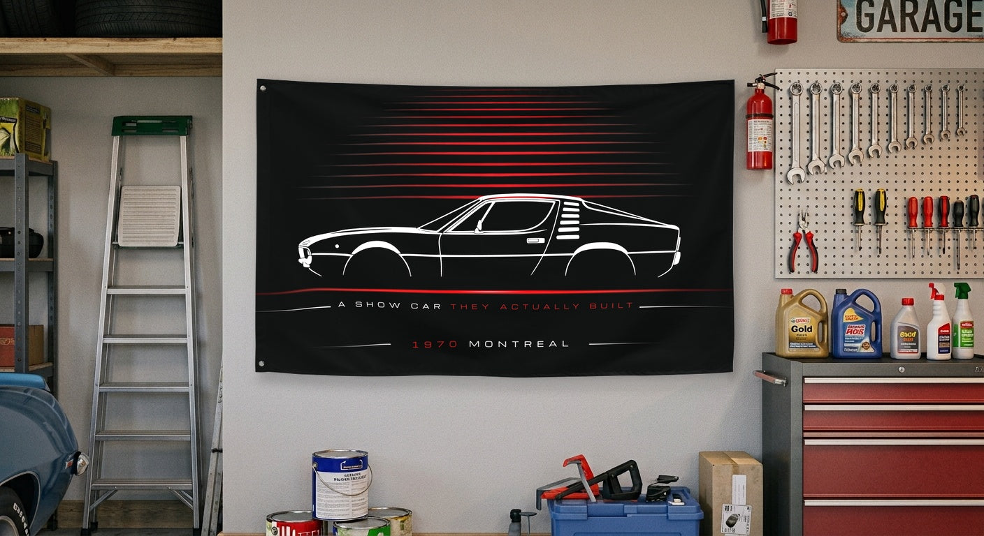 Alfa Romeo Montreal 1970 car silhouette flag - Garage Wall