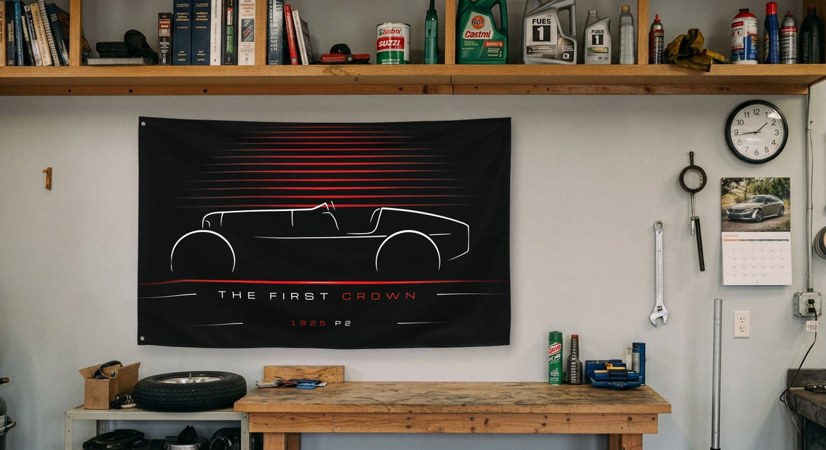 Alfa Romeo P2 1925 car silhouette flag - Garage Workbench
