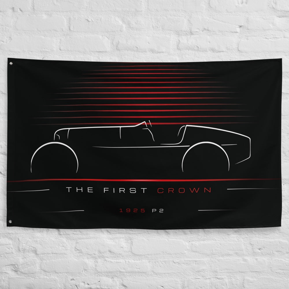 Alfa Romeo P2 1925 car silhouette flag - White Brick Wall