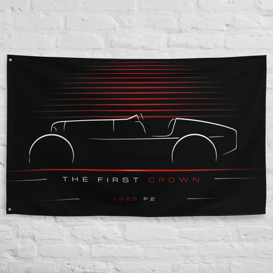 Alfa Romeo P2 1925 car silhouette flag - White Brick Wall