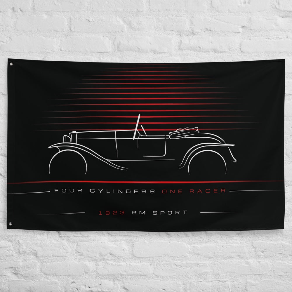 Alfa Romeo RM Sport 1923 car silhouette flag - White Brick Wall