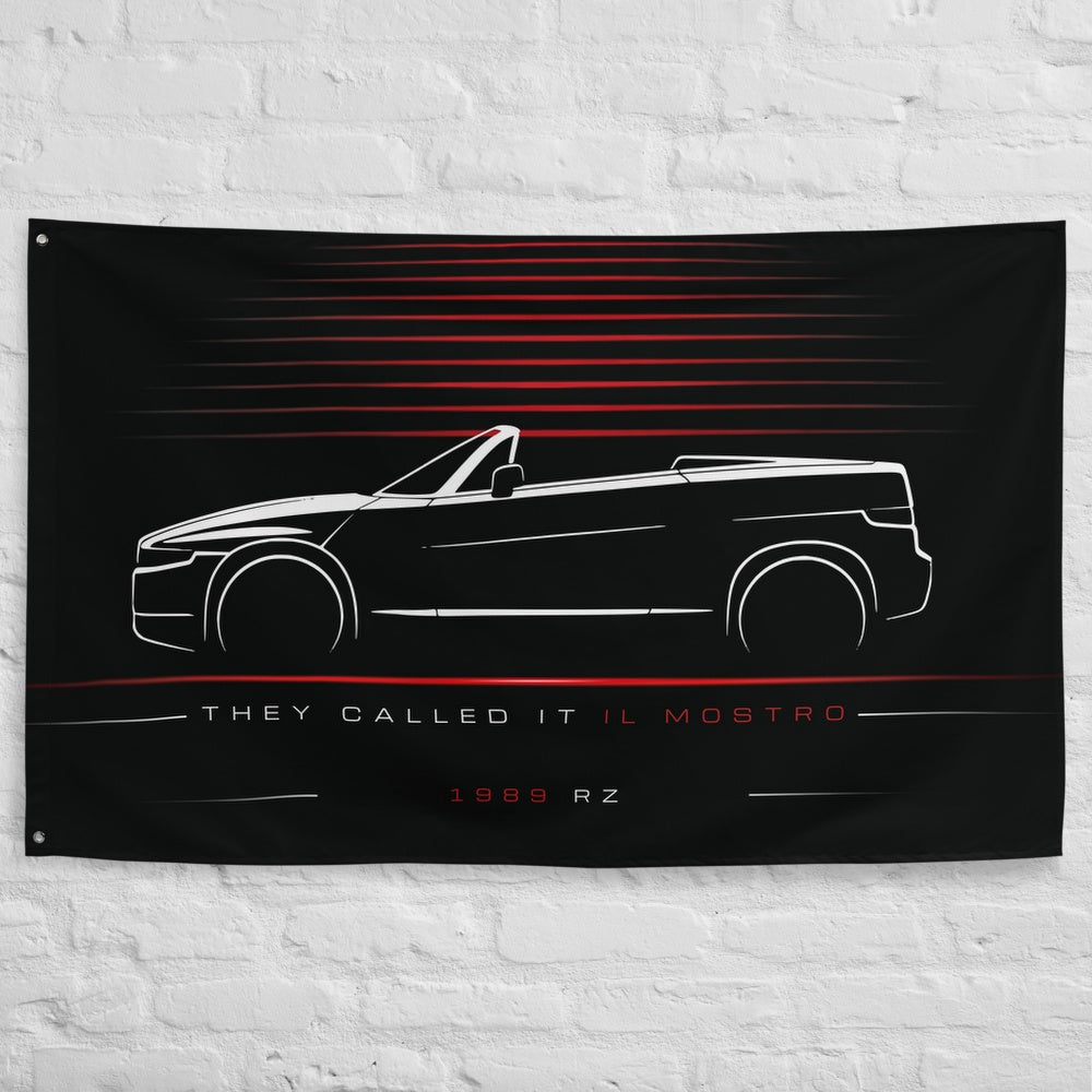 Alfa Romeo RZ 1989 car silhouette flag - White Brick Wall