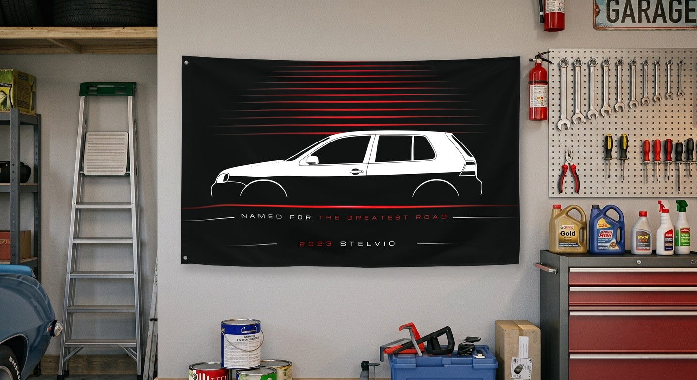 Alfa Romeo Stelvio 2023 car silhouette flag - Garage Wall