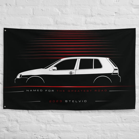 Alfa Romeo Stelvio 2023 car silhouette flag - White Brick Wall