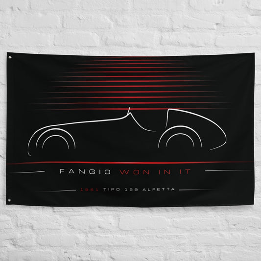 Alfa Romeo Tipo 159 Alfetta 1951 car silhouette flag - White Brick Wall