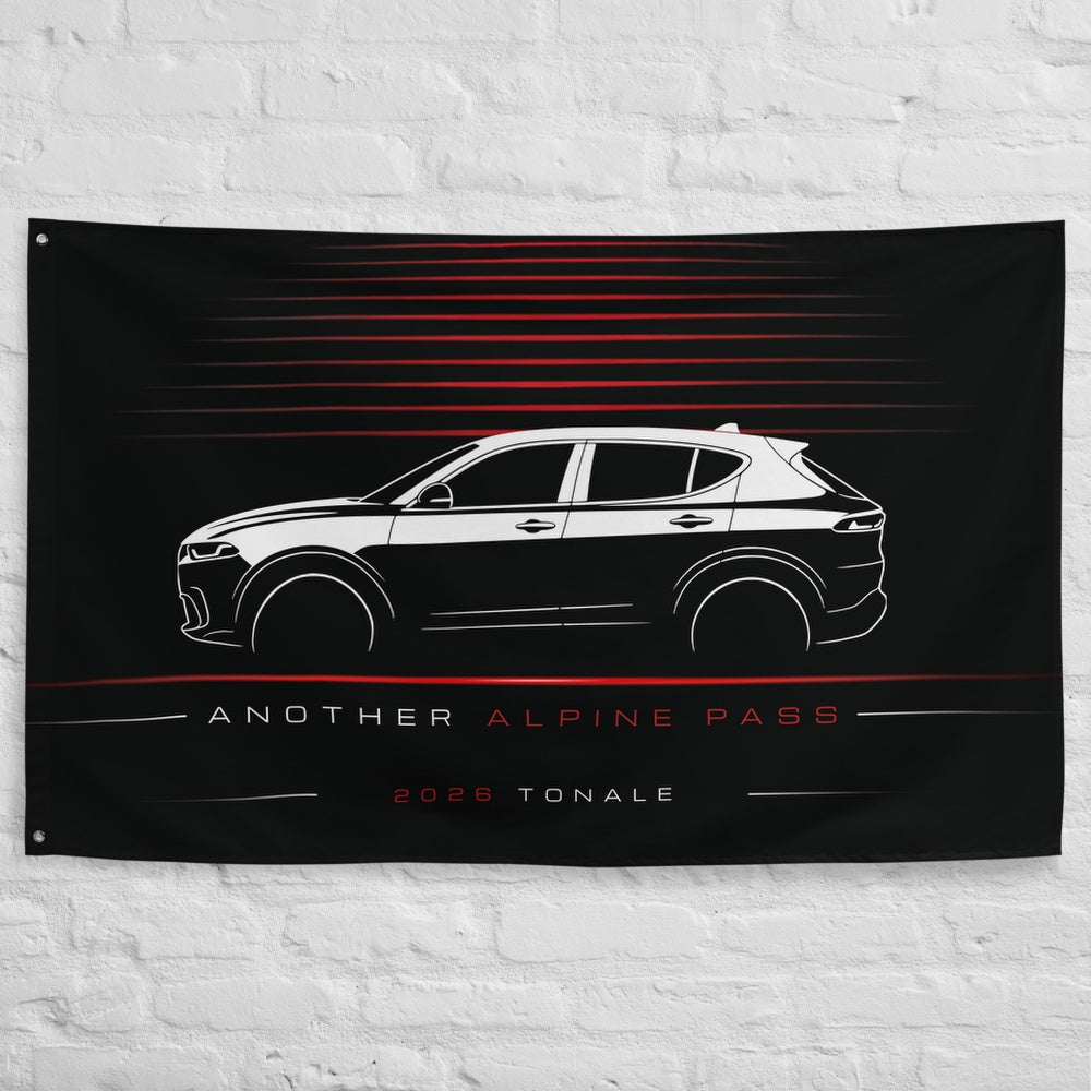 Alfa Romeo Tonale 2026 car silhouette flag - White Brick Wall