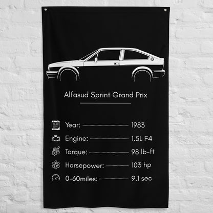 Alfa Romeo Alfasud Sprint Grand Prix 1983 car silhouette spec flag - White Brick Wall