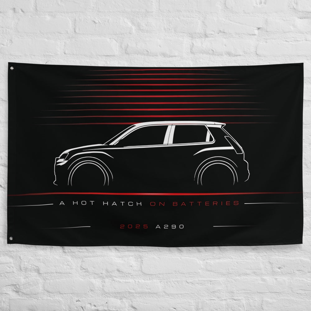Alpine A290 2025 car silhouette flag - White Brick Wall