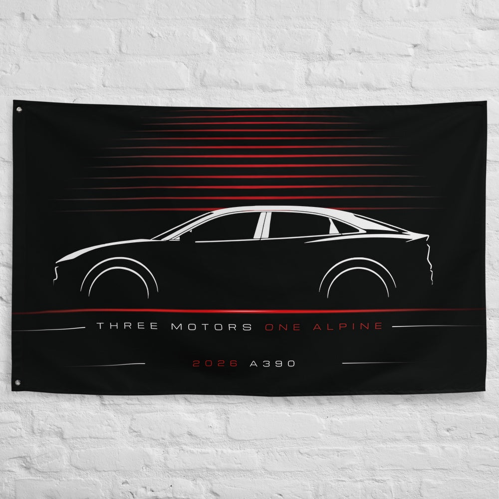 Alpine A390 2026 car silhouette flag - White Brick Wall