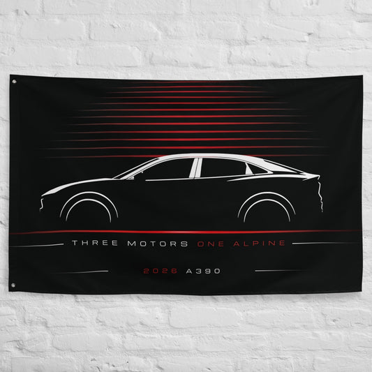 Alpine A390 2026 car silhouette flag - White Brick Wall