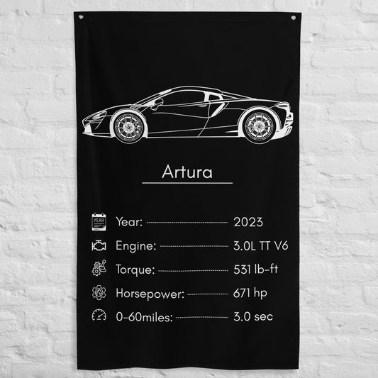 McLaren Artura 2023 car silhouette spec flag - White Brick Wall