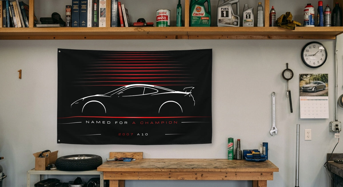 Ascari A10 2007 car silhouette flag - Garage Workbench
