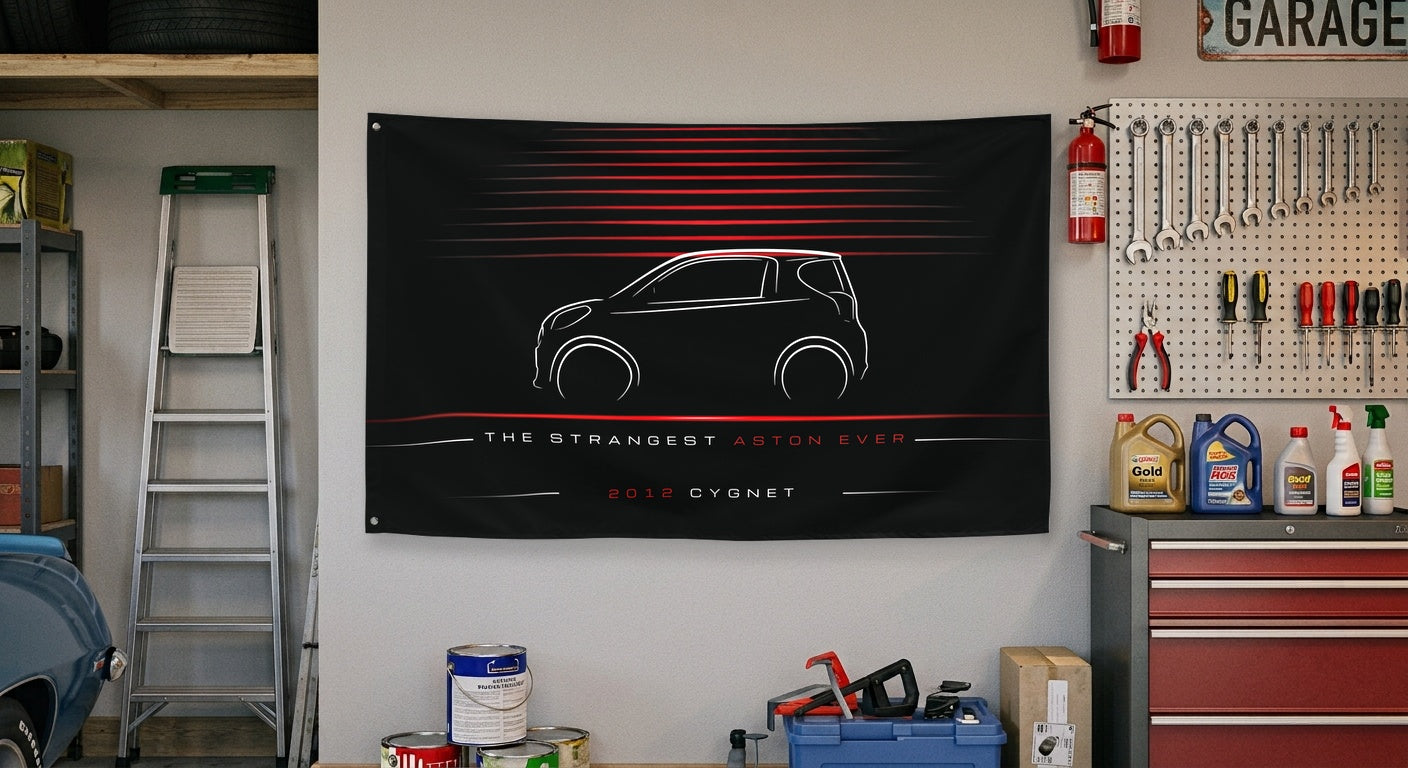 Aston Martin Cygnet 2012 car silhouette flag - Garage Wall