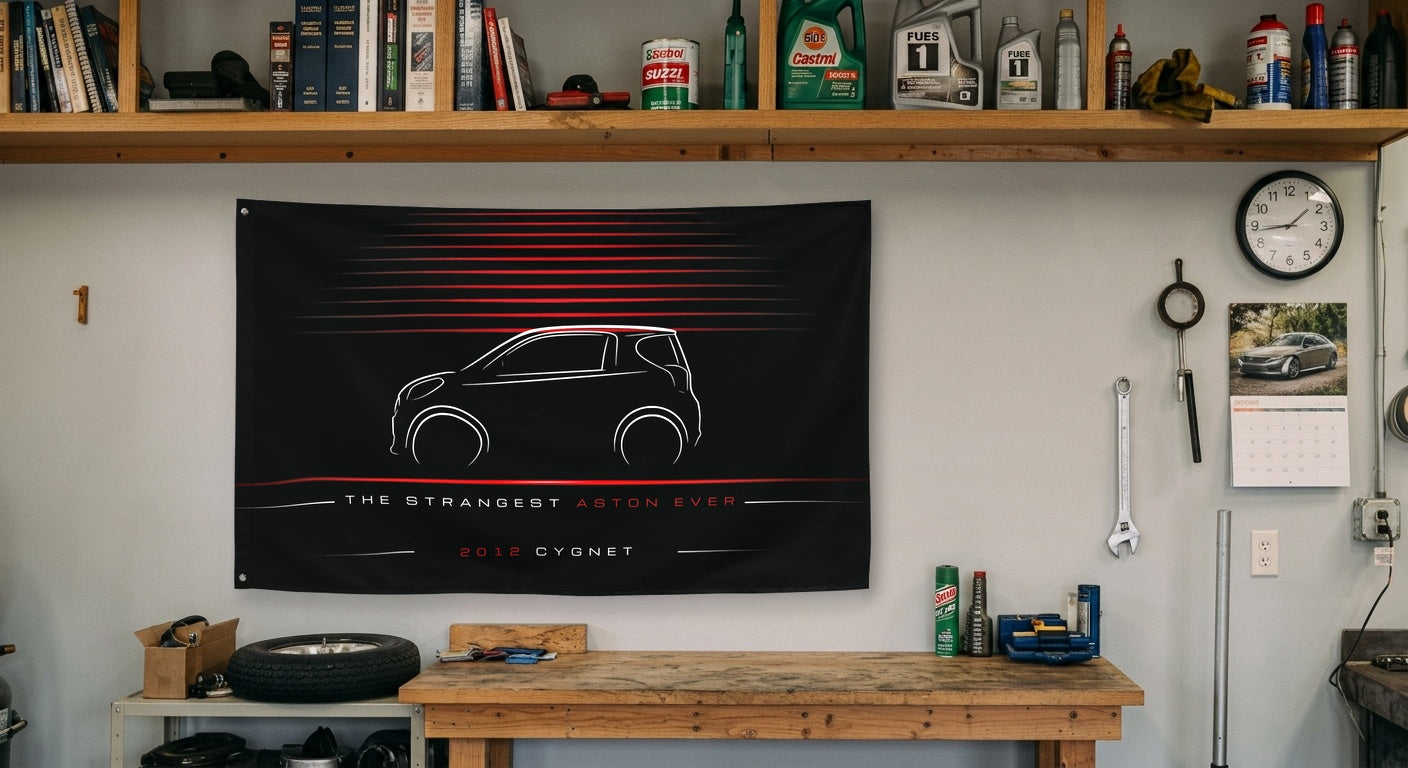 Aston Martin Cygnet 2012 car silhouette flag - Garage Workbench