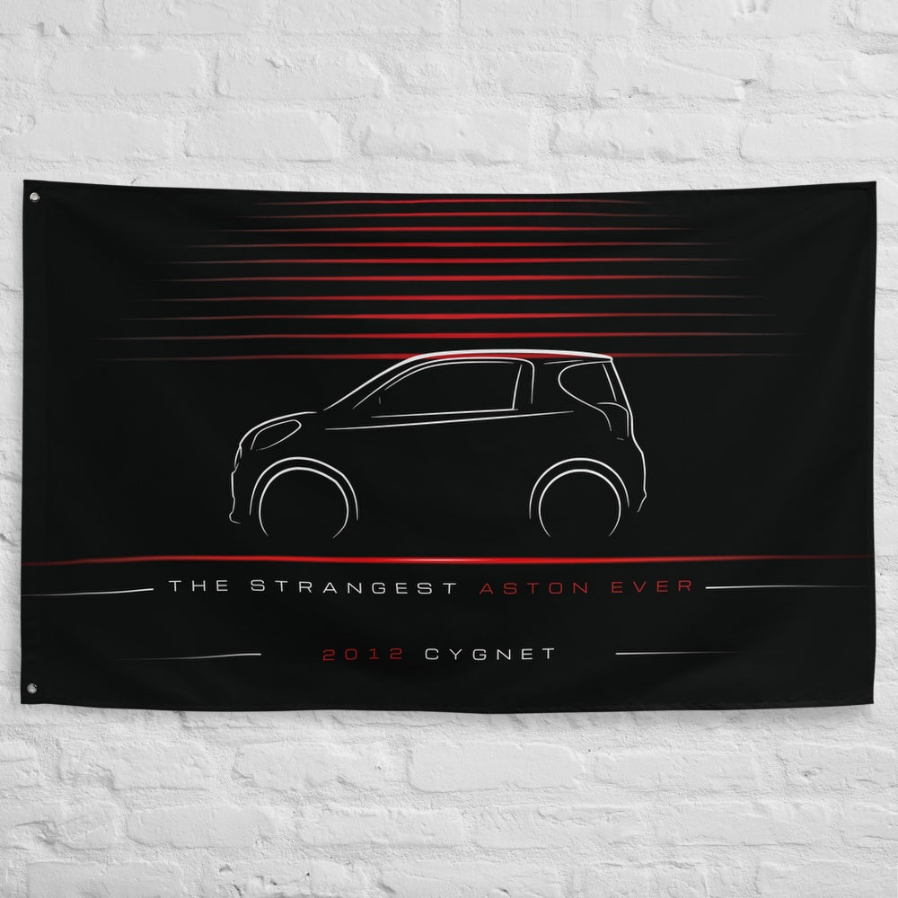 Aston Martin Cygnet 2012 car silhouette flag - White Brick Wall