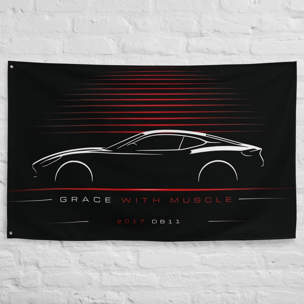 Aston Martin DB11 2017 car silhouette flag - White Brick Wall