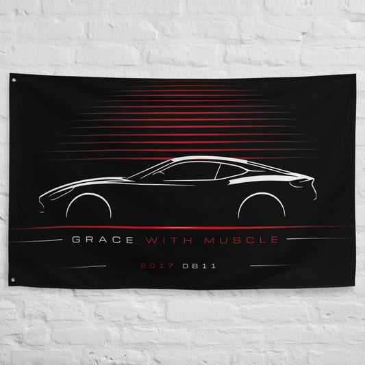 Aston Martin DB11 2017 car silhouette flag - White Brick Wall