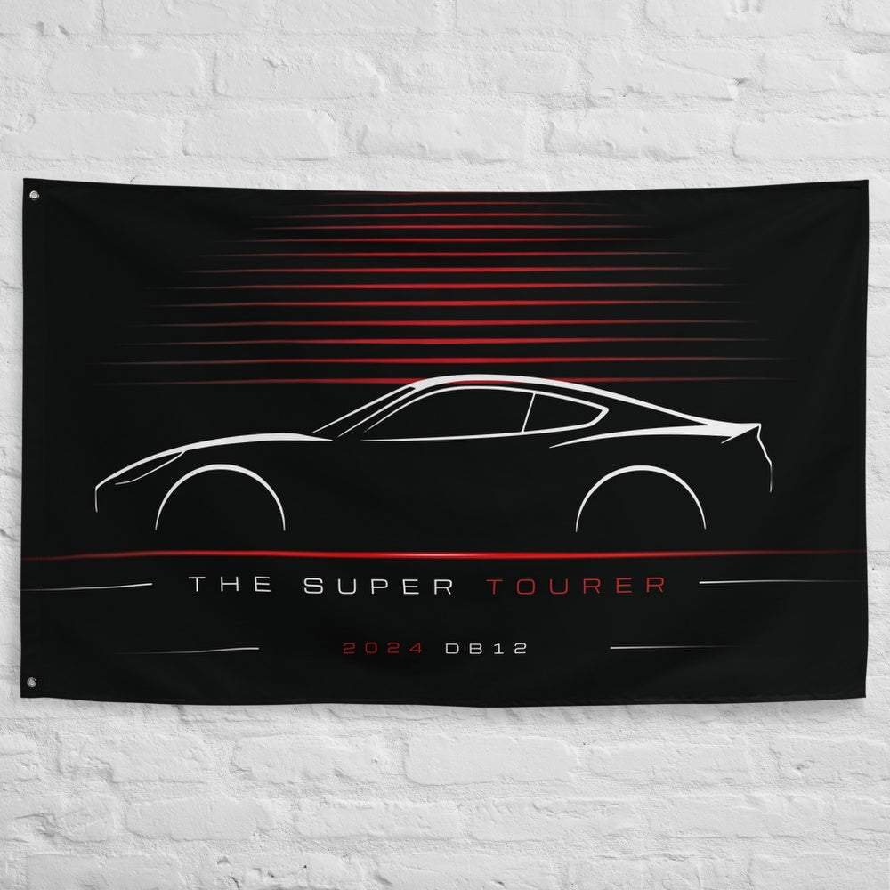 Aston Martin DB12 2024 car silhouette flag - White Brick Wall