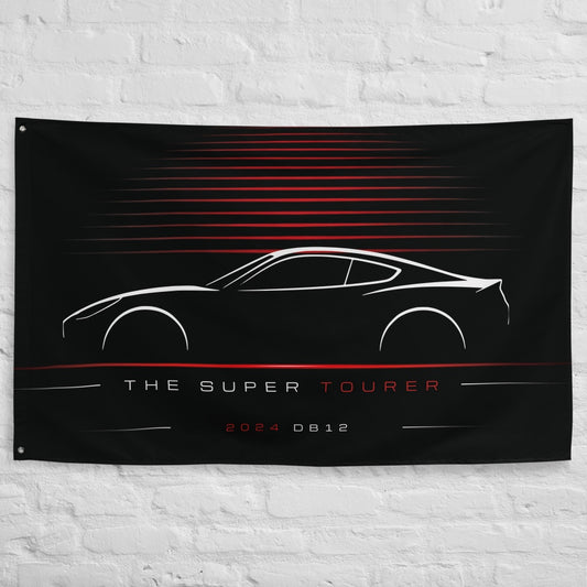 Aston Martin DB12 2024 car silhouette flag - White Brick Wall