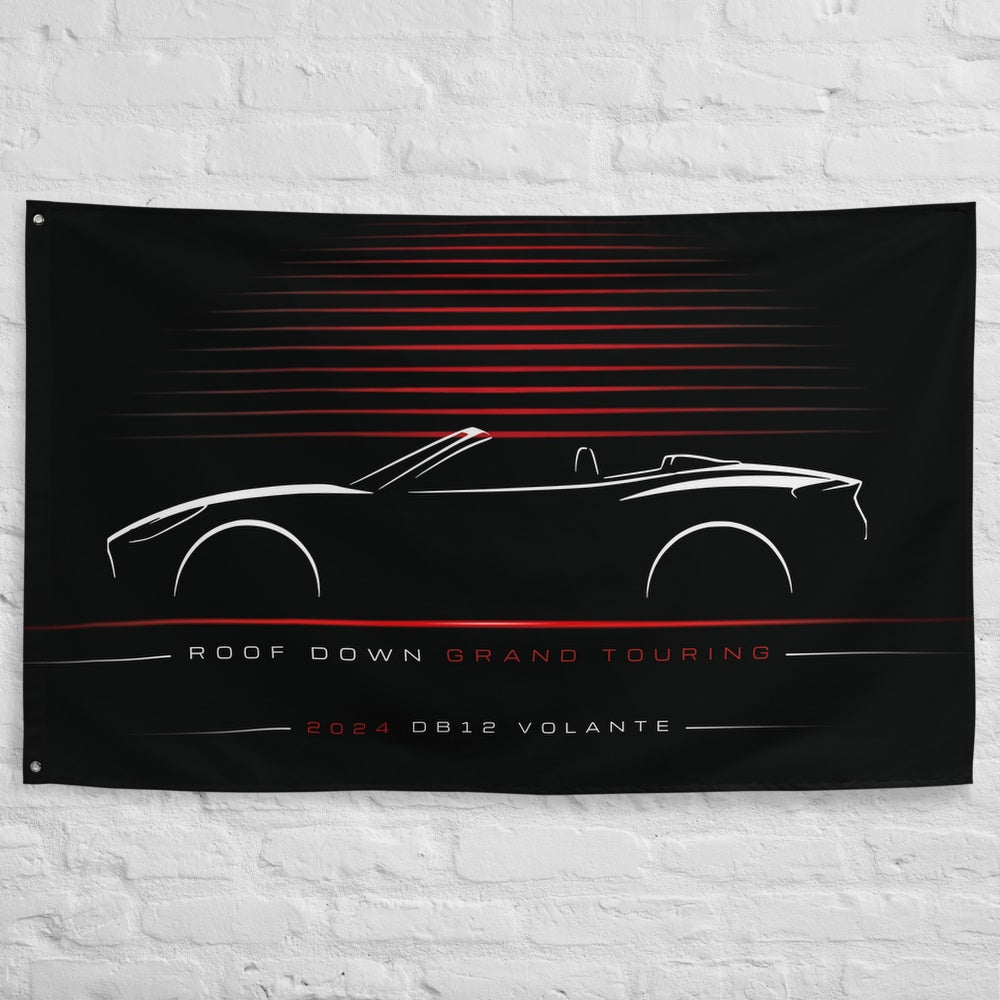 Aston Martin DB12 Volante 2024 car silhouette flag - White Brick Wall