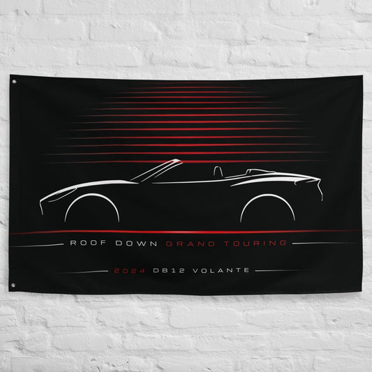 Aston Martin DB12 Volante 2024 car silhouette flag - White Brick Wall