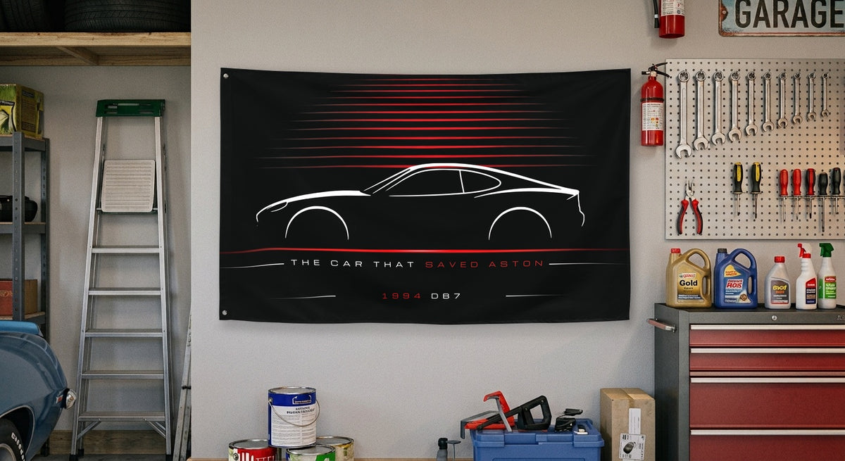 Aston Martin DB7 1994 car silhouette flag - Garage Wall